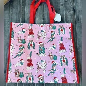 Reusable Pink Christmas Dogs Print Large Eco Shopping Travel Tote Bag